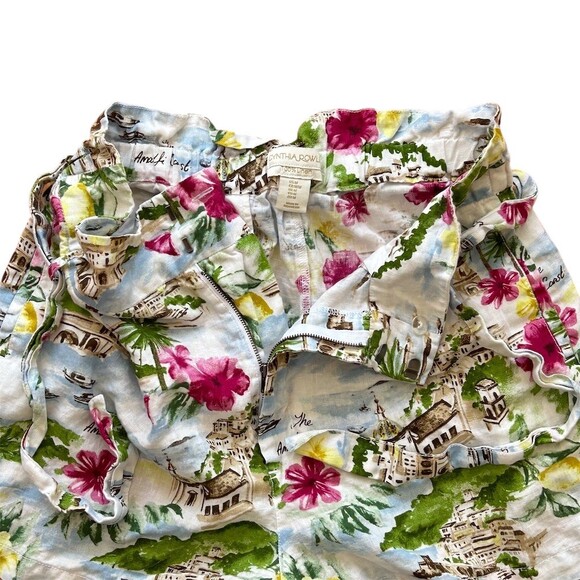 Cynthia Rowley Shorts Womens M Multicolor Scenic Print Paperbag Belted
